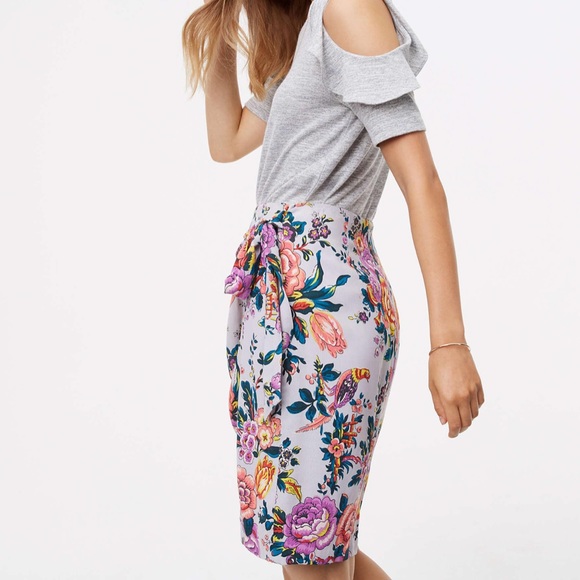 Loft Floral Draped Front Pencil Skirt - Picture 3 of 10